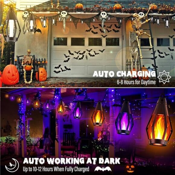 Solar Halloween Lights, 27Ft 10 LED Bulbs Flickering Flame String - Picture 4 of 7